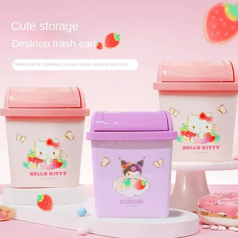 MINISO Sanrio Hello Kitty Desktop Trash Can Toy My Melody Cartoon Mini Flip-top Storage Bucket Dormitory Home Storage Chid Gifts