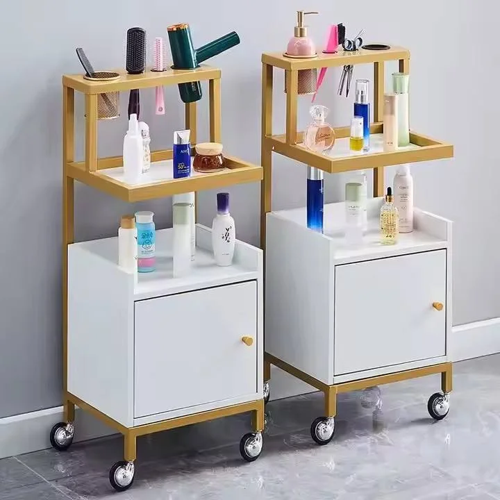 Modern Stainless Steel 4-Wheel Salon Trolley Beauty Shop Tool Cart with Barbershop Tool Locker for Home Use