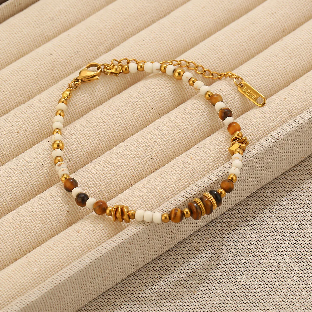 Jolivie Edelstahl Naturstein Perlen Armband Damen Trendy Boho Vintage Damen Handarmbänder und Armreifen Schmuck – Detail 6