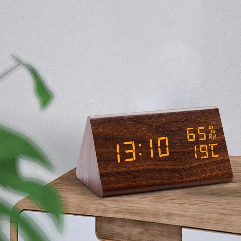 Wooden LED Digital Alarm Clock Table Sound Control Electronic Clocks Desktop USB/AAA Powered Desperadoes Home Table Decor