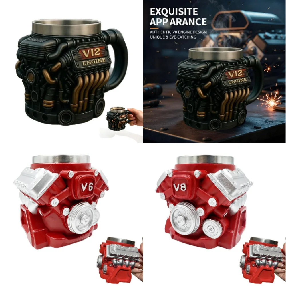 V6 V8 V12 Vintage Motor Kaffeetasse Isolierung Wasserbecher für Autoliebhaber Mechaniker Ingenieure Väter Männer Freunde Geschenke