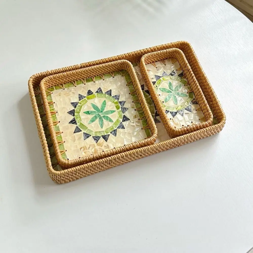 Hand Woven Splicing Shell Rattan Basket Rattan Weaving Household Weaving Fruit Basket Handmade Decorative Rattan Shell Tray