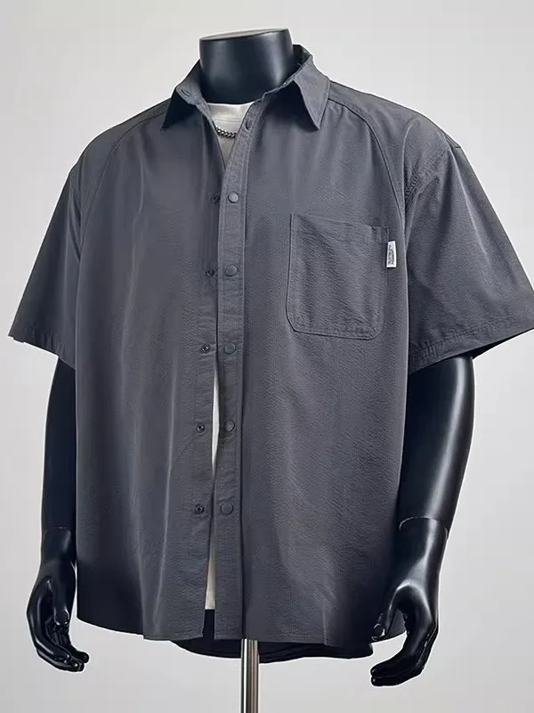 

plus Size 300 Pounds Workwear Short Sleeve Shirt Men's Summer Quick Dry High Elastic Loose Five Sleeve Handsome Trendy Shirt