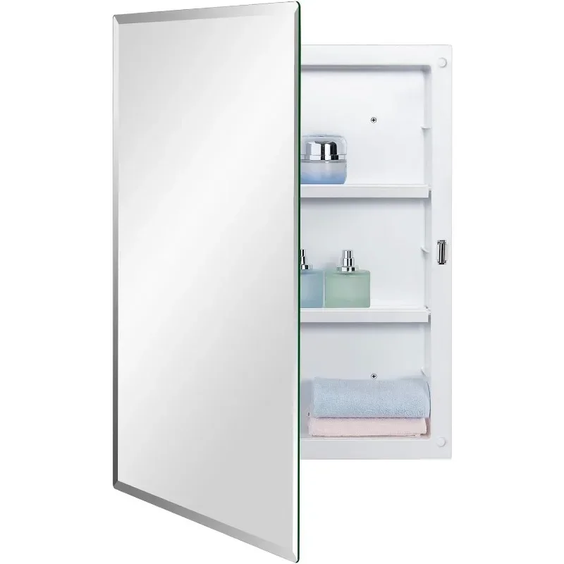 Bathroom Medicine Mirror Cabinet 16 x 22 inch, Surface and Recessed Mount, Beveled Edge Mirror