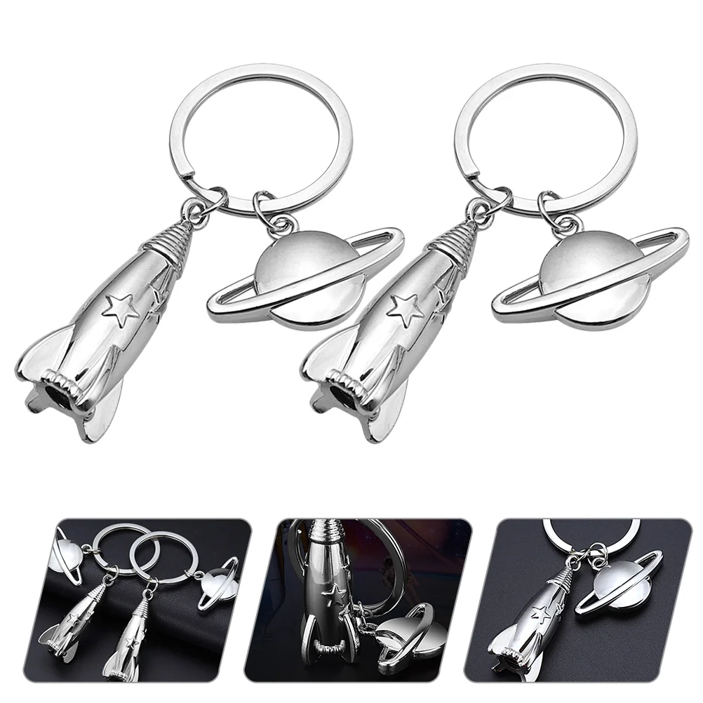 2 Pcs Planetary Rocket Pendant Keychain Rockets Backpack Zinc Alloy Decor Child Pendants