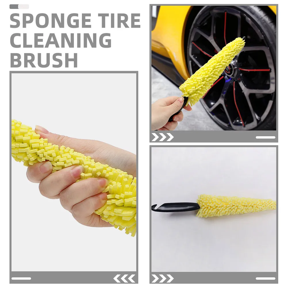 3Pcs Multifunctional Sponge Tire Rim Brush Pointed Design for Wheels Rims Car Detailing Exhaust Tips Wheel Spoke Cleaning Tool