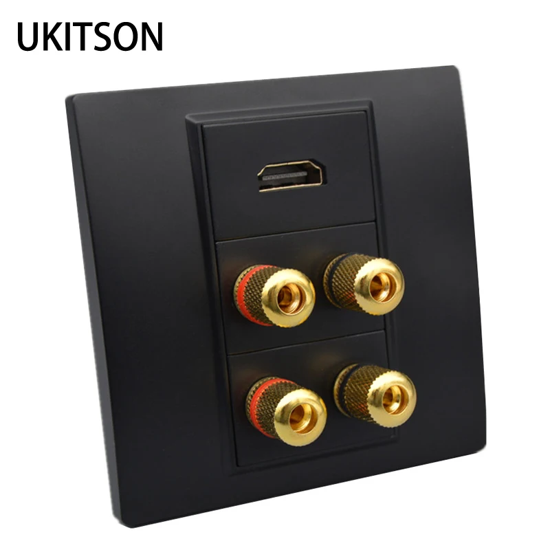 

Настенная панель для динамиков 4 gang Hifi с разъемом HDMI2.0 для прохождения через четыре порта, аудиоразъем с черной лицевой панелью