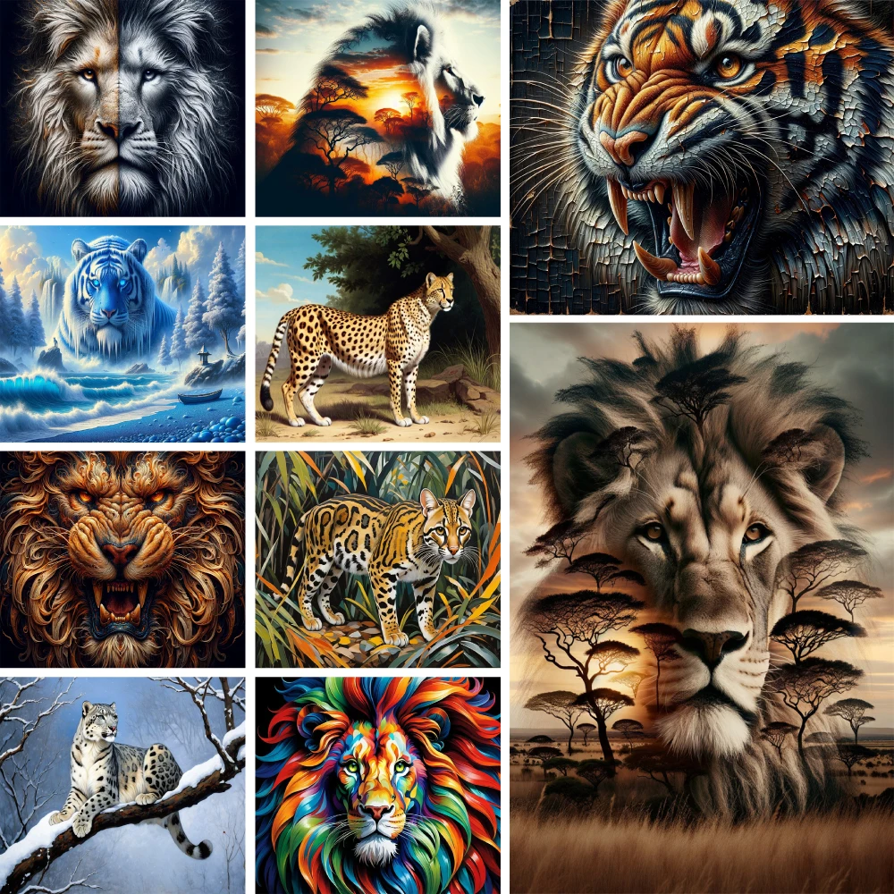 Animal Lion Tiger DIY Paint By Numbers Complete Kit Oil Paints 40*50 Canvas Pictures Decorative Paintings For Children Handiwork