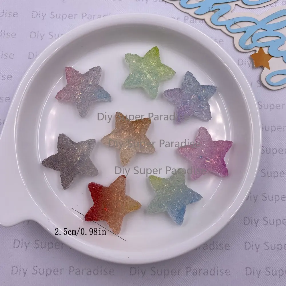 10PCS Resin Clear Candy Color Colorful Rose Star Figurine Flatback Stone DIY  Wedding Jewelry Decor Scrapbook Accessories Crafts