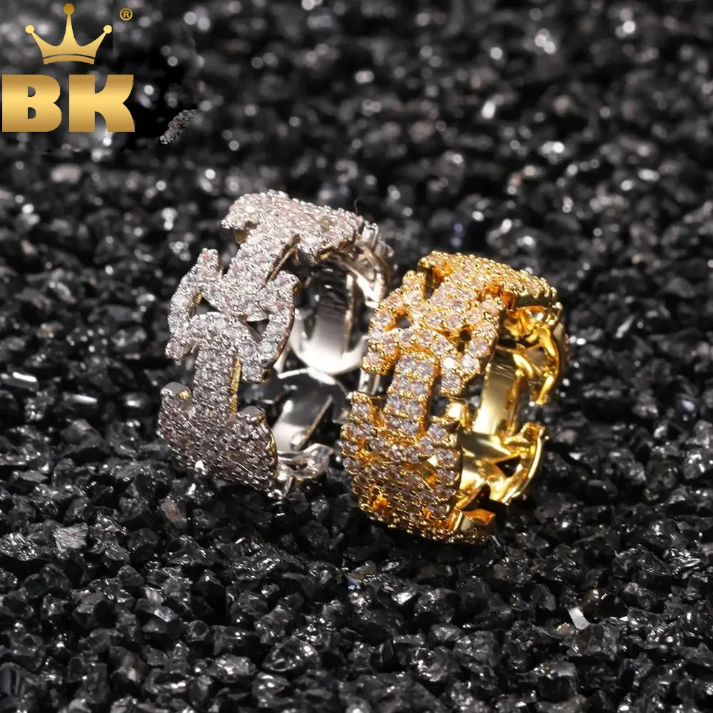 

TBTK Hiphop 10mm Byzantine Ring Iced Out Cubic Zirconia Men Women Gold Color CZ Rapper Ring Charm Jewelry Wholesale