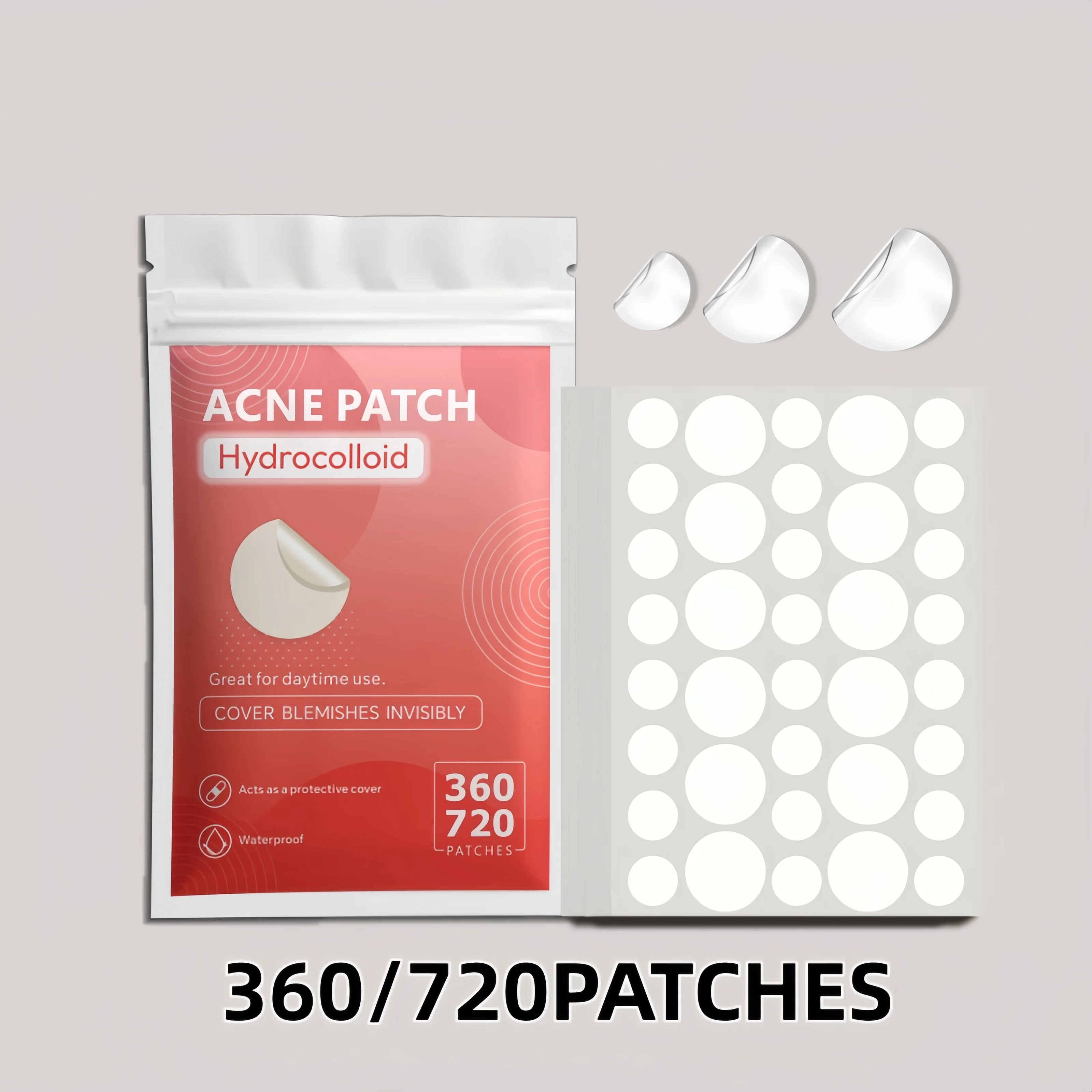 360/720pcs Round Hydrocolloid Acne Patches, Invisible Multi Size Blemish Stickers, Day & Night Spot Cover