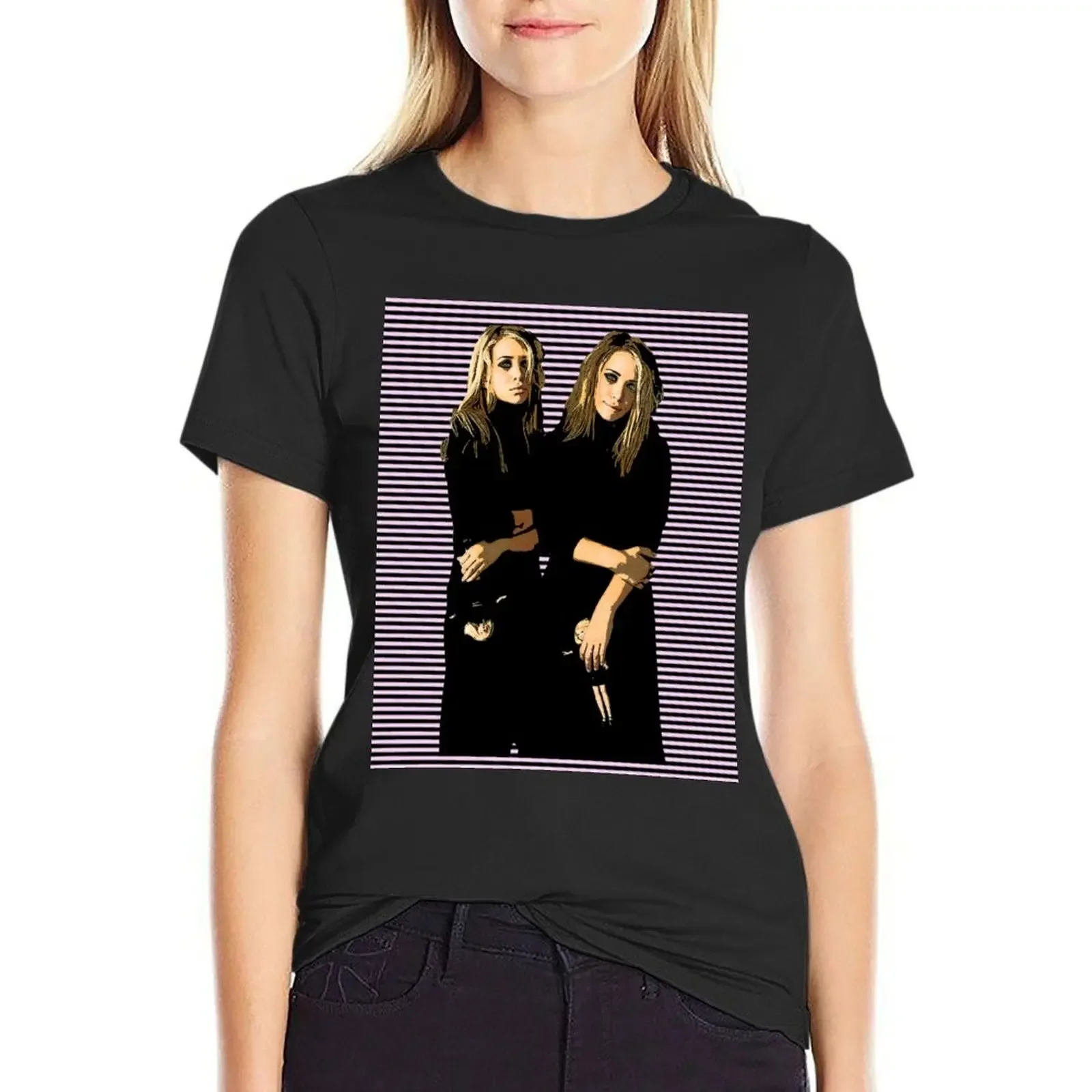 

mary-kate and ashley olsen twins fan art T-Shirt cute tops Female clothing plain new edition t shirts for Women