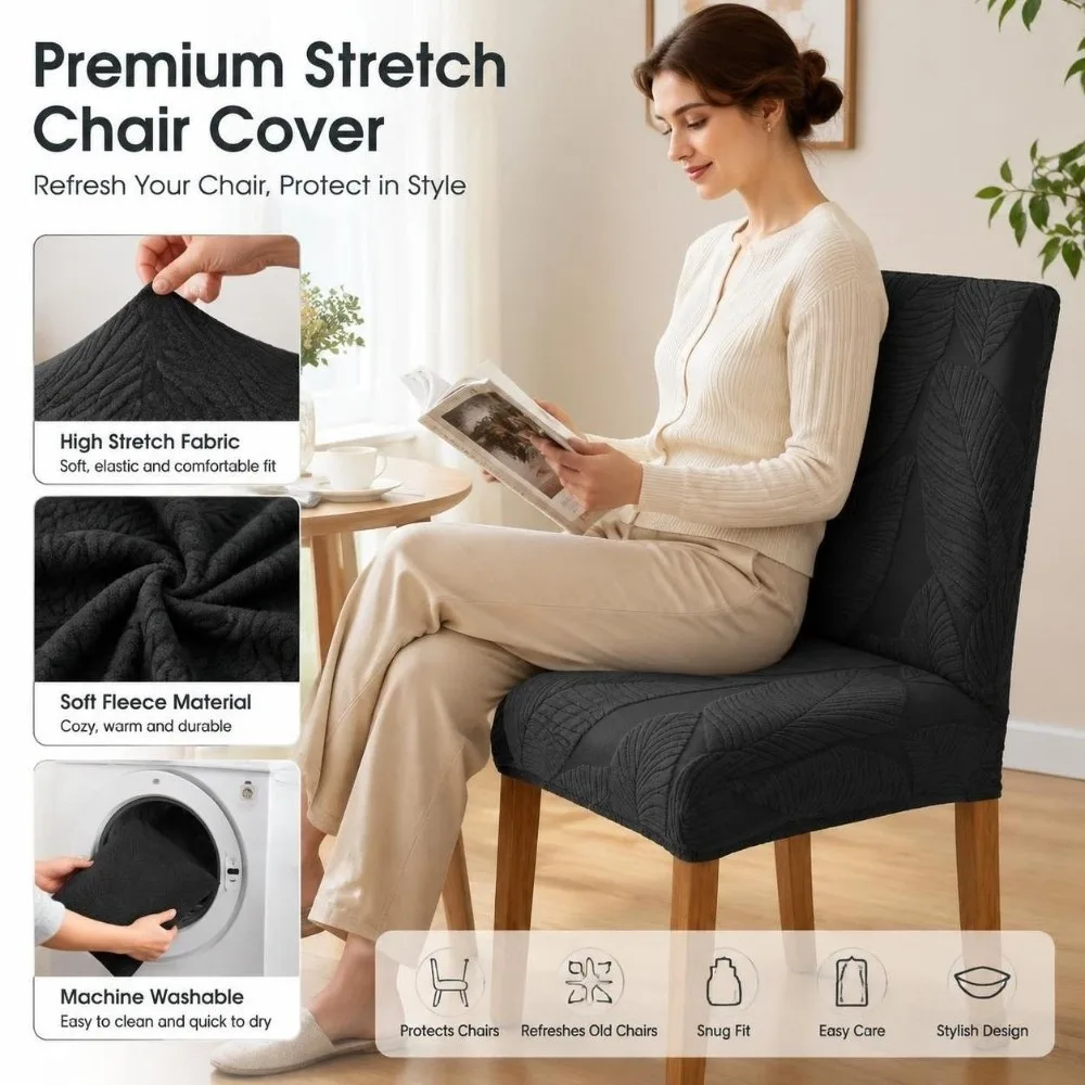 Full Cover Stretch Dining Chair Cover Woven Scratch Proof Jacquard Chair Cover Stain Resistant Washable Elastic Chair Cover