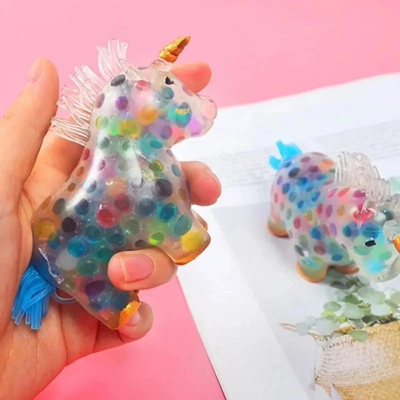 

Kid Sensory Squeeze Water Unicorn Rainbow Color AntiStress Vent Ball Reversable Squishy Pressure Relief Gel Bead Toy for Girl