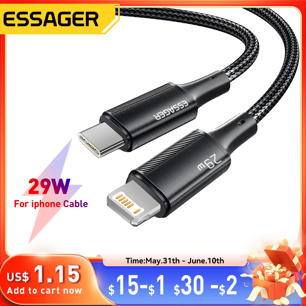 Essager USB C Cable For IPhone 14 13 12 11 pro Max Xs Plus 29W Fast Charging Cable Type C To Lighting Date Wire For ipad Macbook
