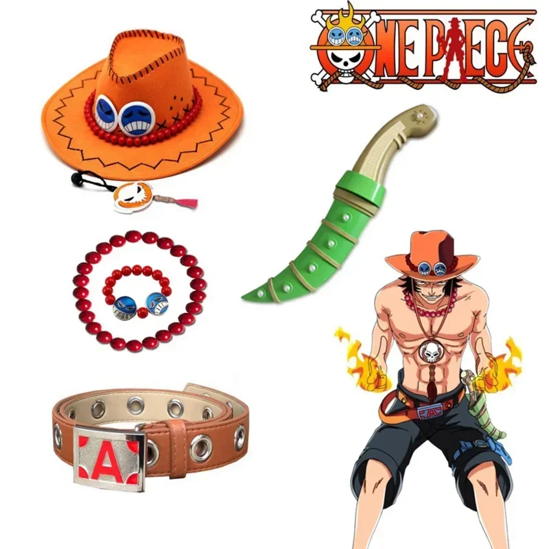 Portgas D Ace Hats Belt Bracelet Necklace Dagger Cosplay Props Role Play Halloween Carnival Accessories