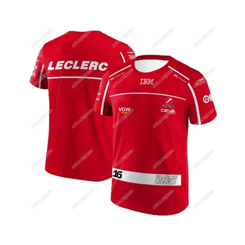 For Ferrari T-Shirt Racing Hamilton 44 Leclerc 16 Official Team Motorsport Men's Red Summer Quick Dry view 2