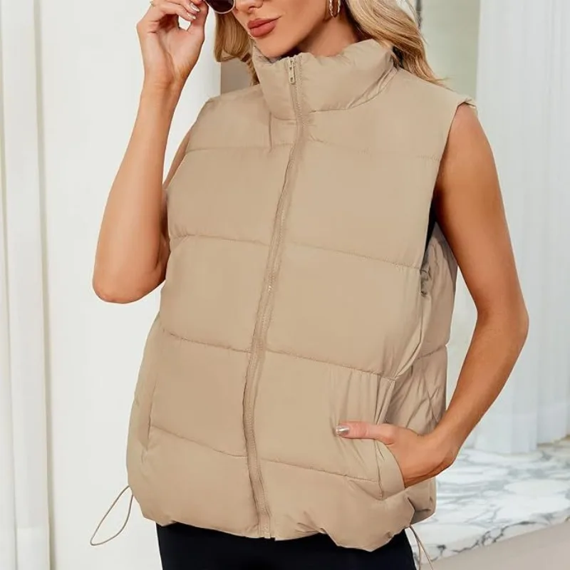 Sleeveless Cotton-padded Vests Coats Jacket Medium Long Stand-up Collar Thermal Down Cotton Vest Thickened Vest Jacket Outwear