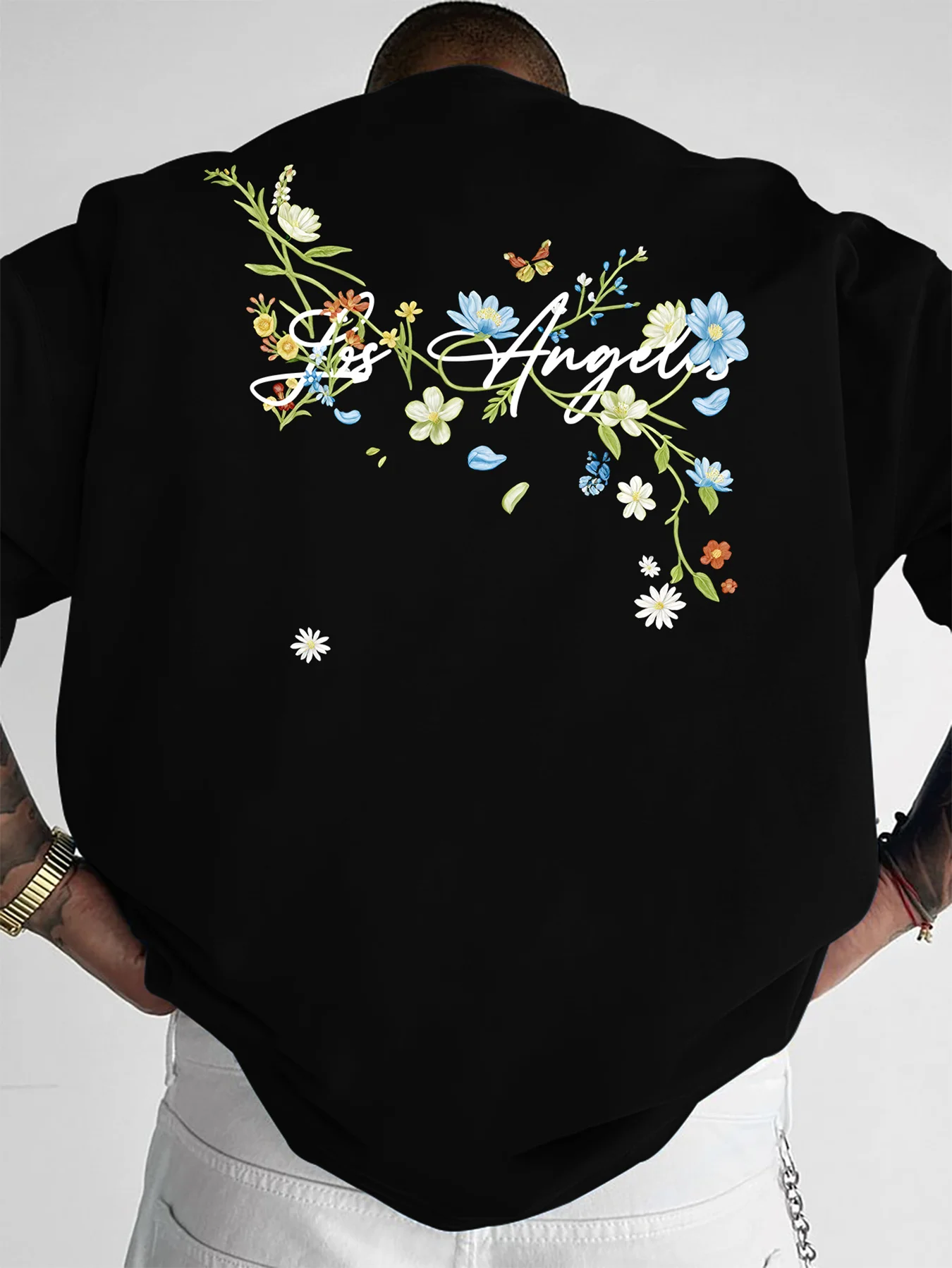 Summer Fresh Retro Style Personalized Fashionable Men T-shirt with Colorful Small Flower Letter Patterns Made 100% Pure Cotton