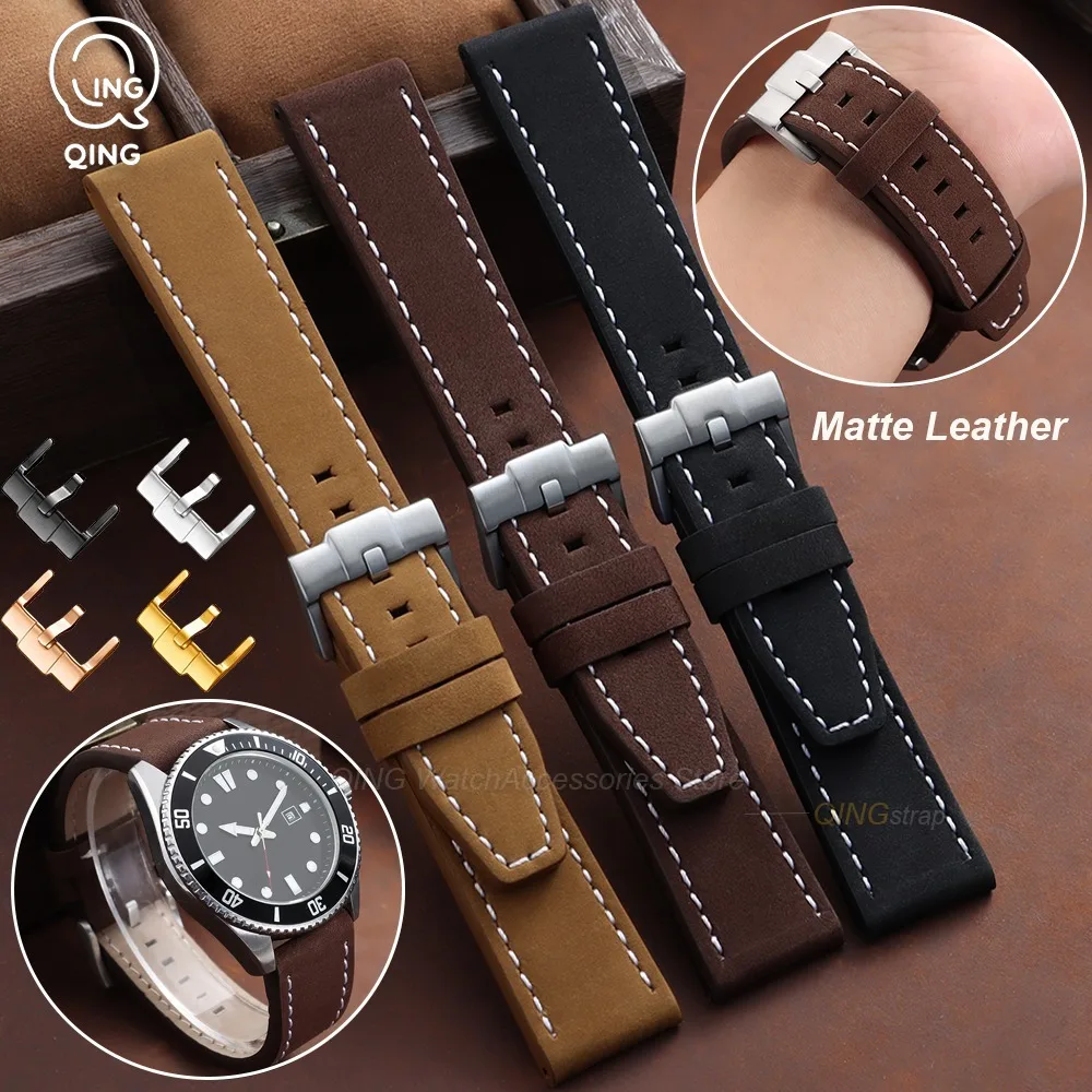 18mm 20mm 22mm 24mm for Citizen for Seiko for IWC Universal Business Matte Leather Watch Bands Metal Buckle Strap Watch Bracelet