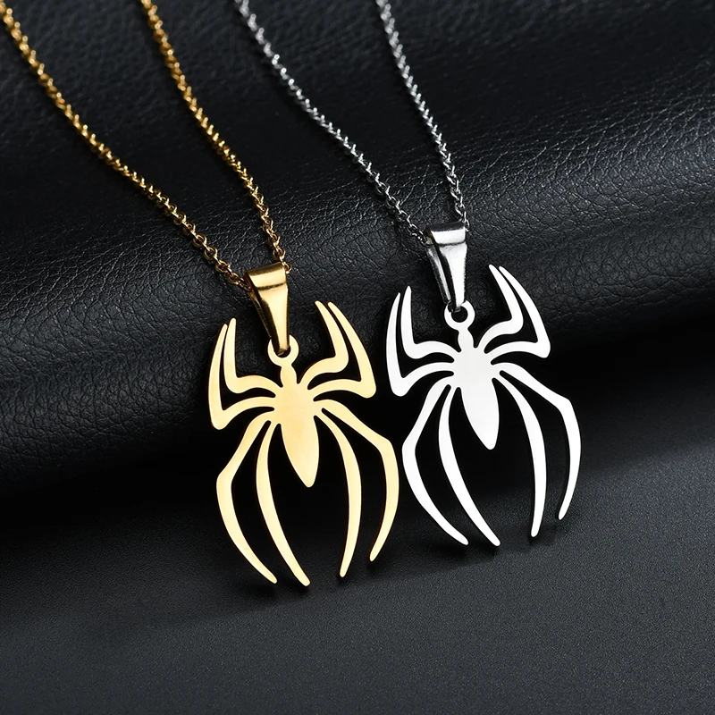 Kissmoon Punk Retro Hip-Hop Rock Men Stainless Steel Spider Necklace Women Cool Banquets Gatherings Party Accessories Jewelry