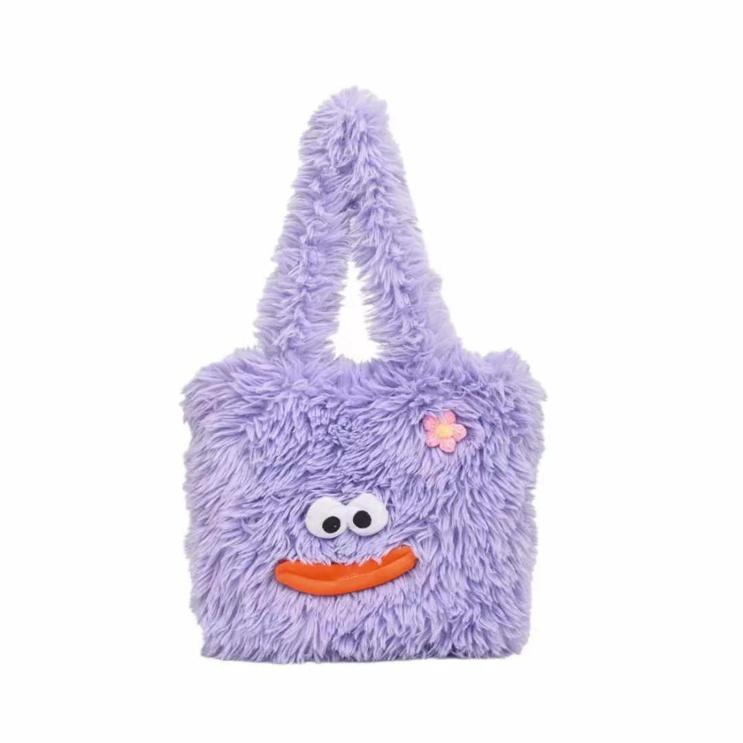 New women cartoon plush shoulder bag Long hair Big Tote girl funny cute bag gift