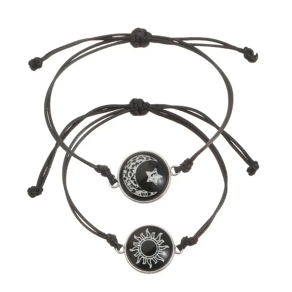 2Pcs Luminous Sun Moon Braided Couple Bracelets Adjustable Matching Lovers Jewelry Valentine's Day Gift