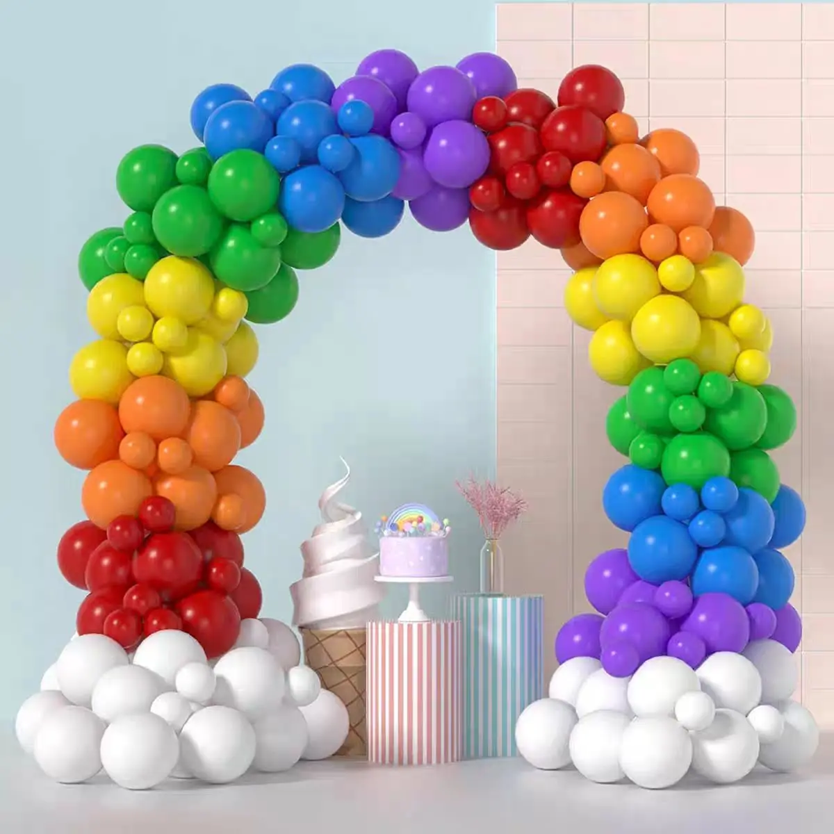 Rainbow Balloon Garland Arch Kit, Vibrant Decor for All Celebrations, Carnival, Birthday, Anniversary, Graduation, Holi, 170Pcs