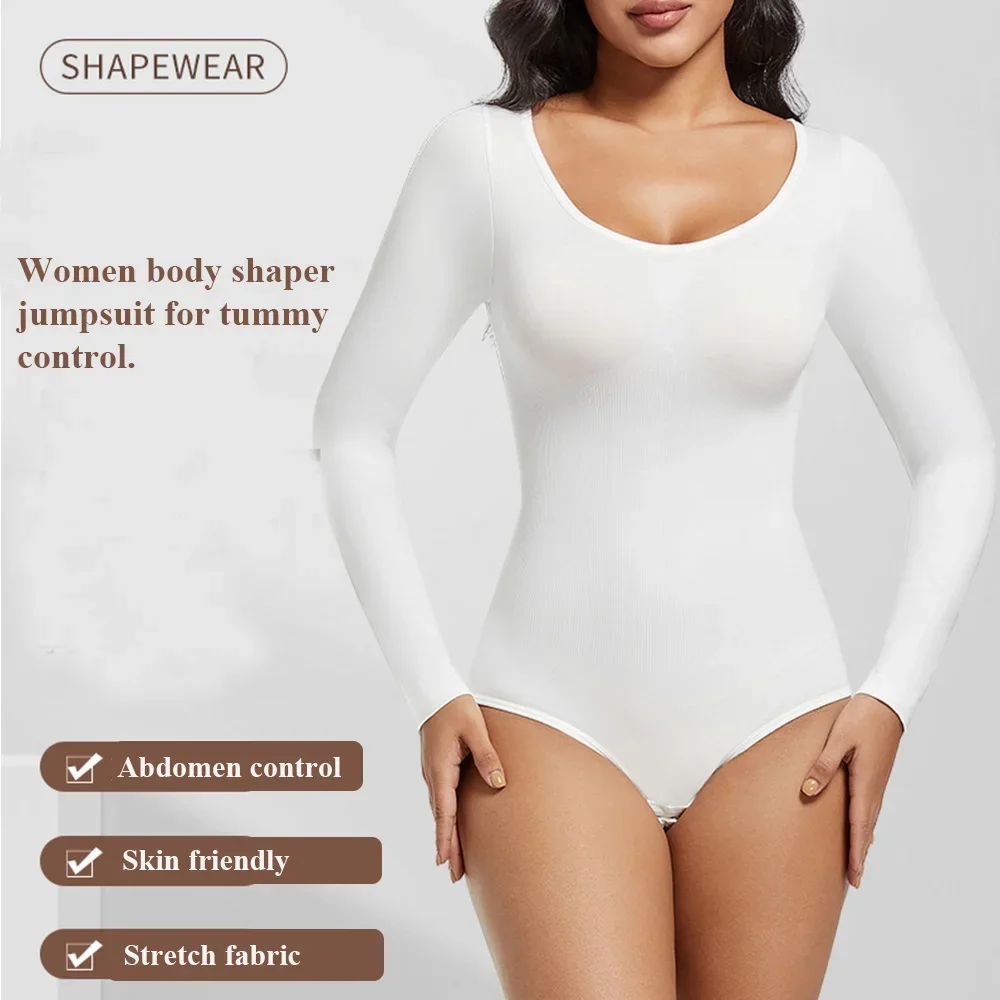 Shapewear bodysuit voor buikcontrole Verstelbaar kruis Lange mouwen Naadloze body shaper Jumpsuit Buikcontrole
