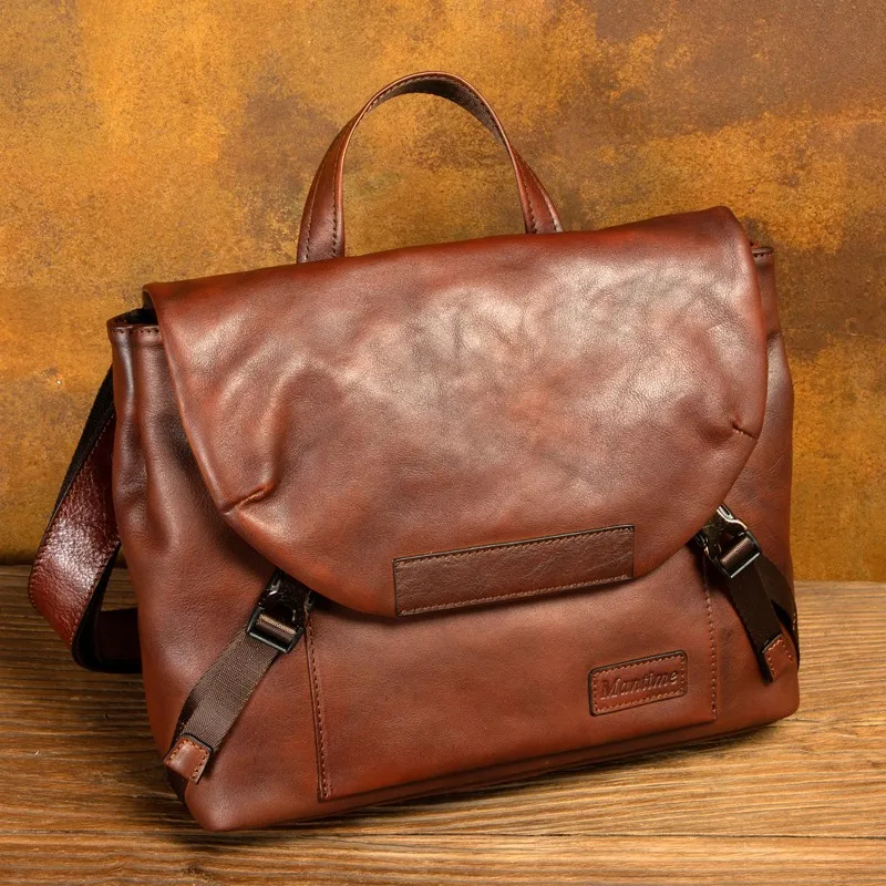 Retro handmade leather messenger bag business casual men's handbag vegetable tanned cowhide bag
