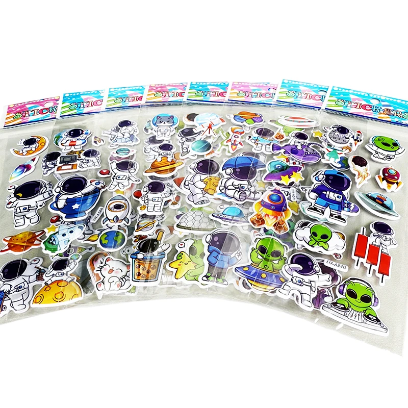 8 Blatt/Packung Kinder-Blasenaufkleber, Cartoon-Astronauten-Weltraummuster, Scrapbooking-Aufkleber für Mädchen und Jungen, Geschenk