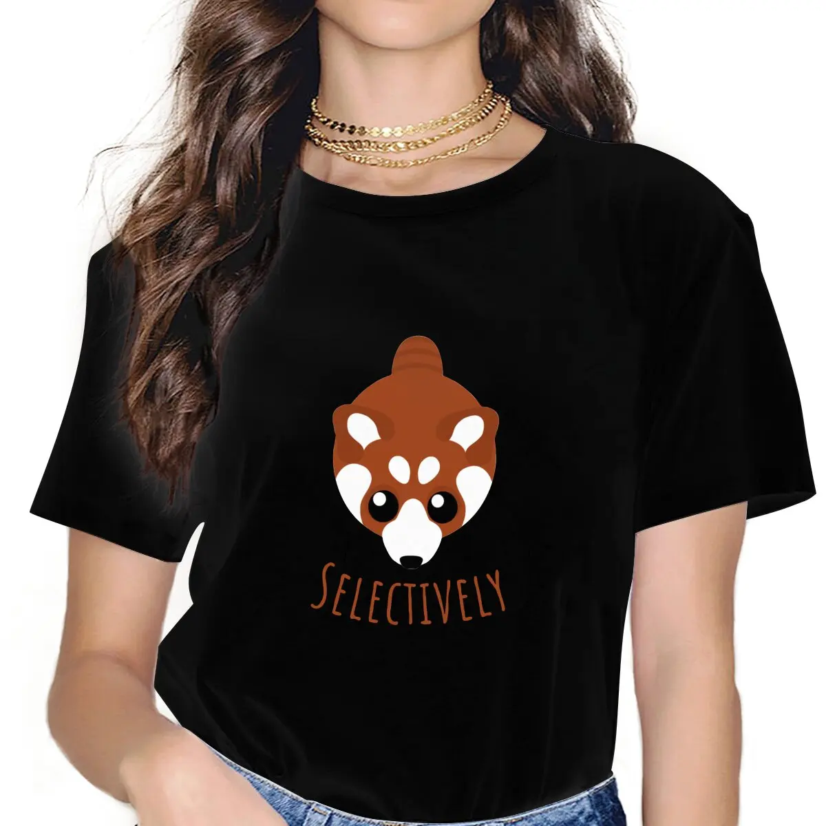 Selectively Social-1 Women Clothing Red Panda Graphic Female Tshirts Vintage Grunge Loose Tops Tee Kawaii Girls Streetwear