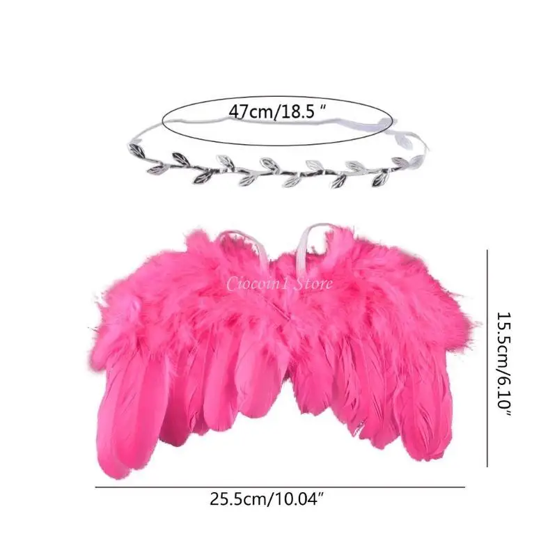 y1ub fuzzy-feather Angel Wings مجموعة رأس من أجل Baby Cosplay Girls Costume Photosith