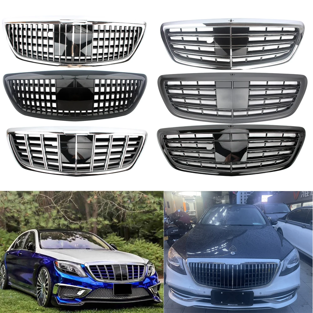 Front Racing Facelift Kühler Nierengitter für Mercedes-Benz W222 S550 S500 S450 S350 2014–2020 mit Kamera Flip ACC Schwarz