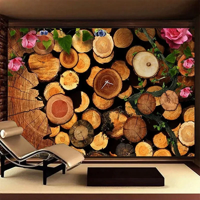 Custom Any Size 3D Modern Wood Annual Rings Timeline Retro Background Wall Mural Wallpaper Papel De Parede Home Décor Tapety
