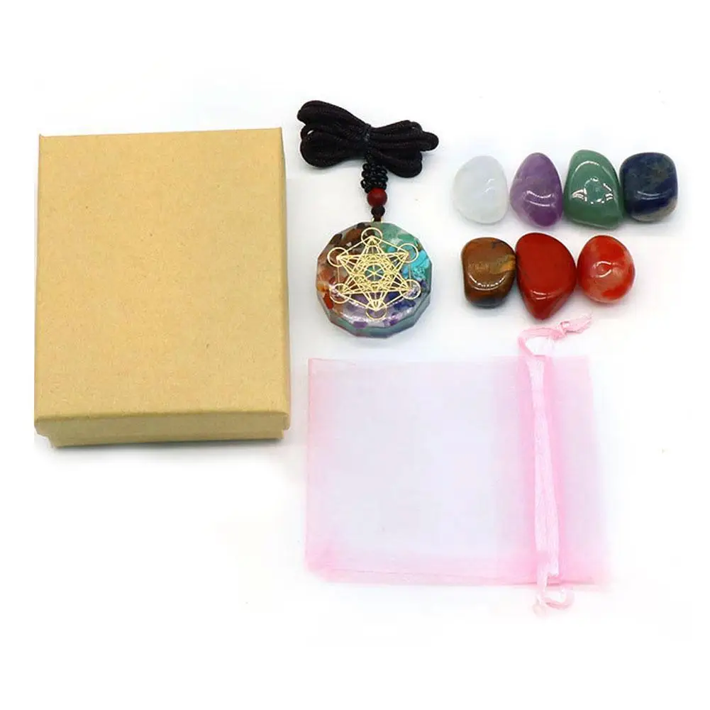 Natural Crystal Chakras Kit Amethyst Stone Healing Meditation Reiki 7 Chakra Yoga Stone Set Collection Gifts Necklace Spiritual