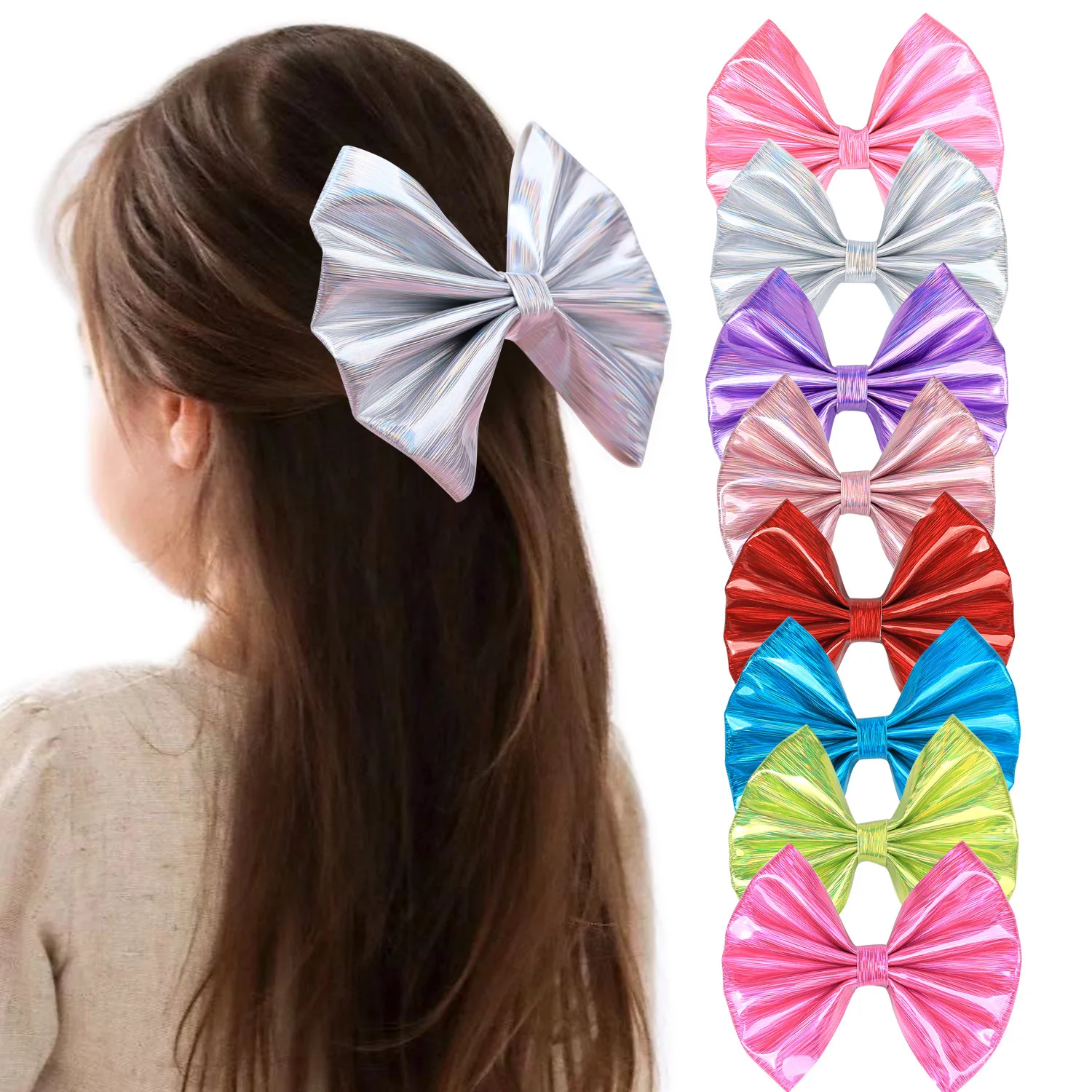 

4.7 Inch PU Gold Metallic Hair Clip for Girls Hair Bows Cute Children Hairpin Handmade Headwear Kids Hair Accessories