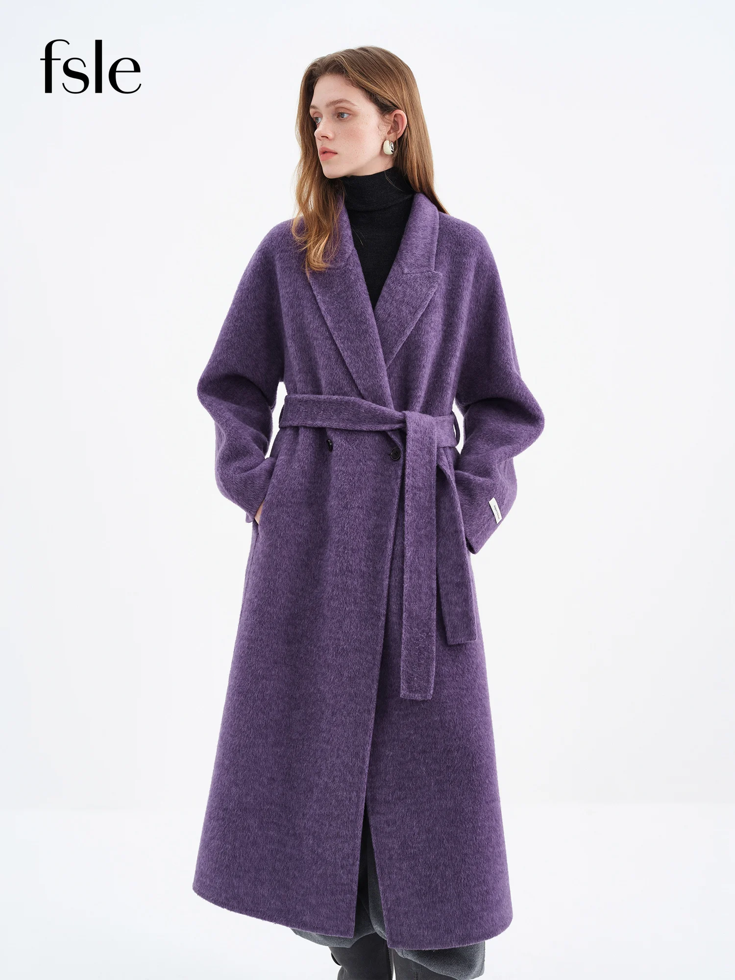 FSLE Camel Wool Tailored Fabric Robe-Style Coat for Women Winter 2025 New Arrival Double-Faced Premium Wool Overcoat Wool Coats