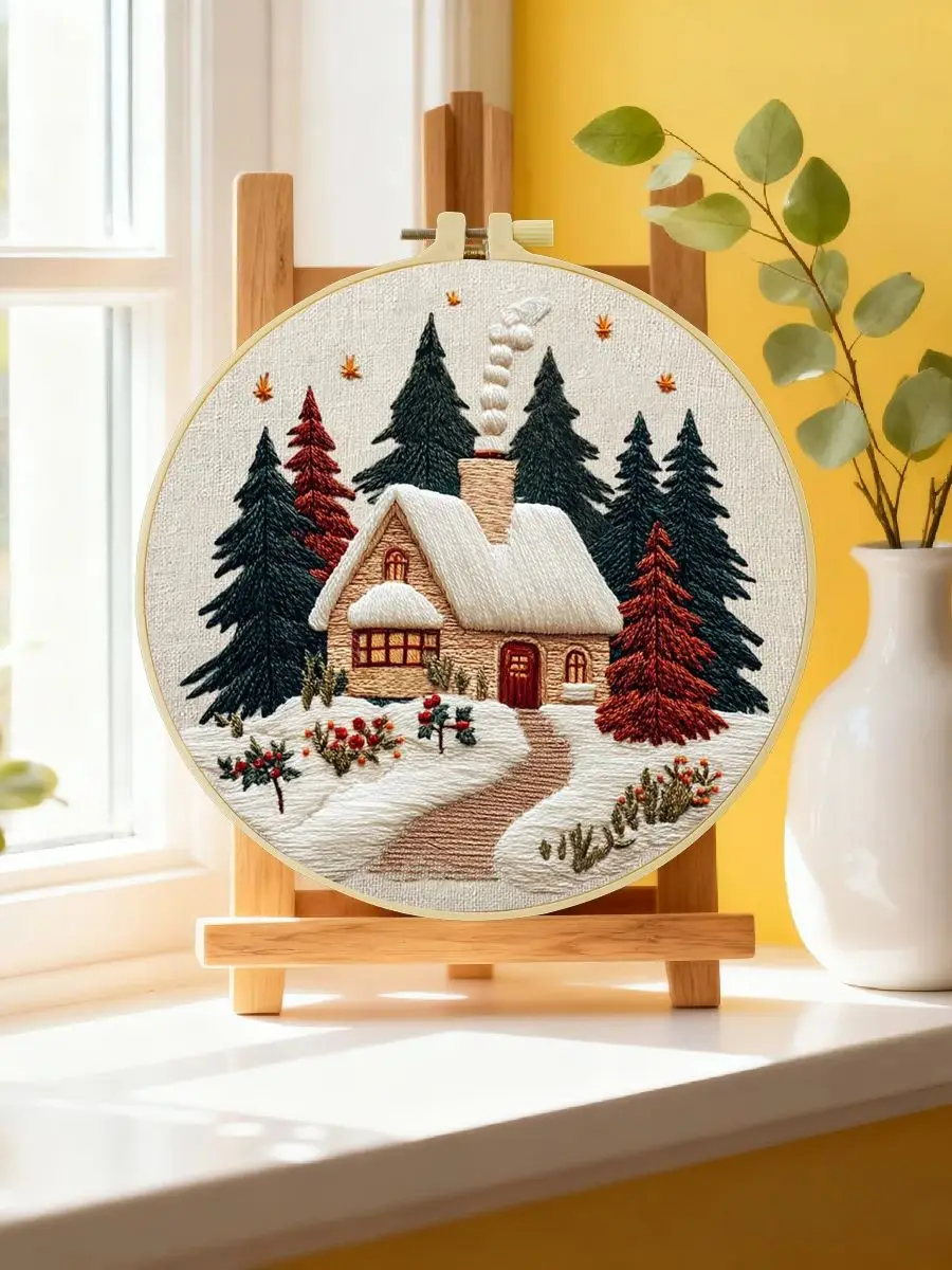 1 Stück 20X20CM/15X15CM 7,87/6,3 Zoll Schneelandschaft Stickerei Starter-Kit DIY-Kit DIY-Stickerei-Set Handarbeiten Nadelkunst Nähkunst – Detail 6