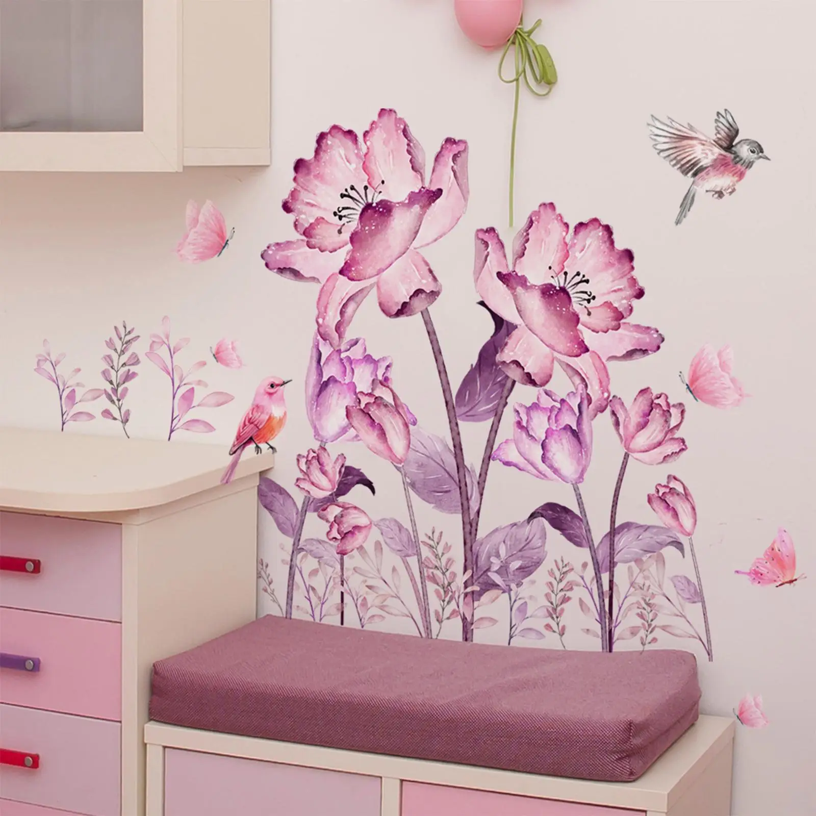 

2Pcs PVC Wallpapers Party Wall Art Decors Nursery Flower Wall Sticker Decals