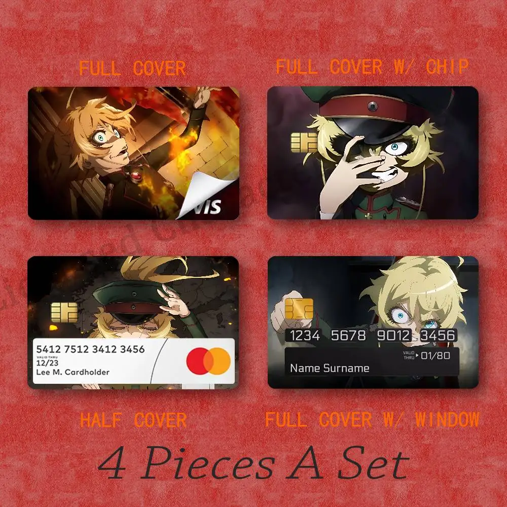 T-Tanya Bank Transit Card Skin Sticker Printed Resistant 4 Styles A Set 54mmx 85mm With Chip Window