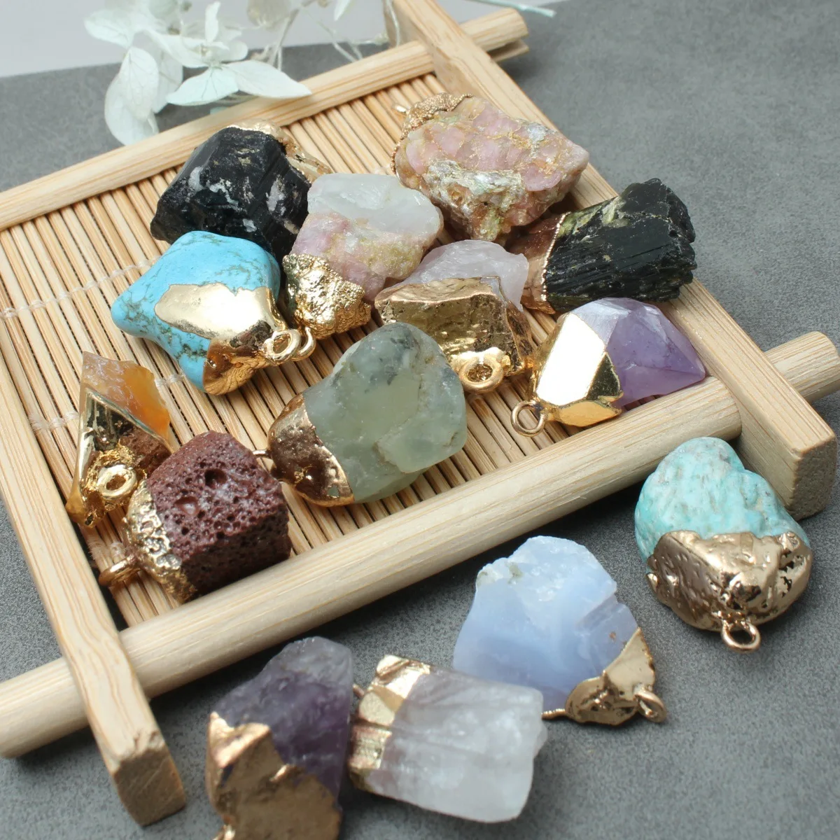 15X20mm crystal agate rough stone electroplating small pendant work in progress DIY necklace jewelry accessories
