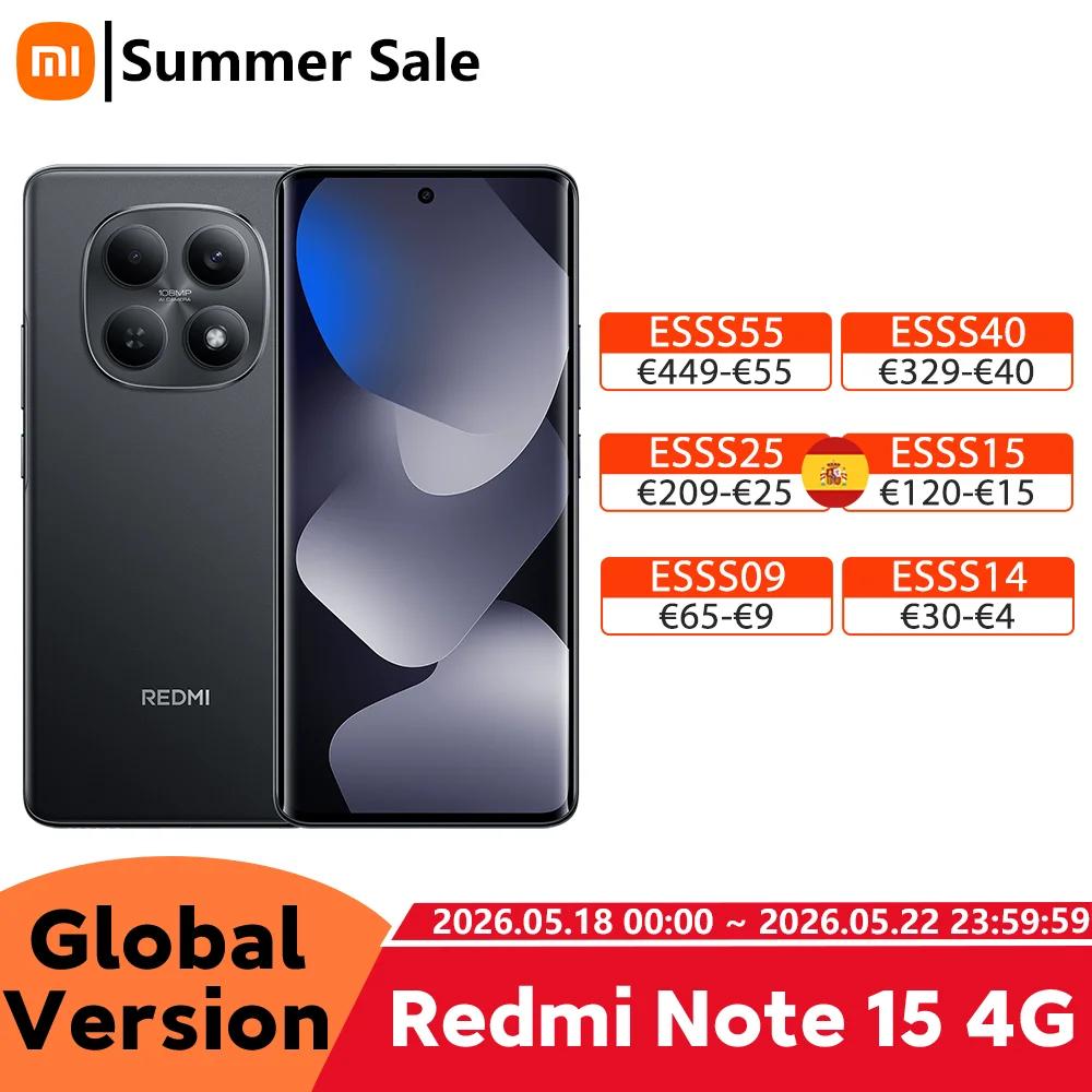 Versione Globale Redmi Note 15 4G Smartphone, Batteria 6000mAh 33W, Doppia Fotocamera 108MP, Display AMOLED 6.77" 120Hz, Cellulare Xiaomi