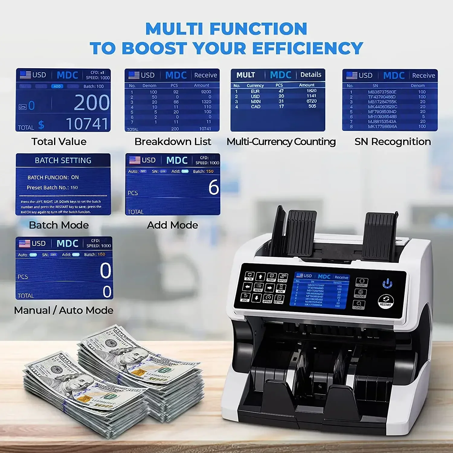 2026/AL-920 Top Loading Dual CIS Multi-Currency Value Counter Mixed Denomination Bill Counter Money Counting hine
