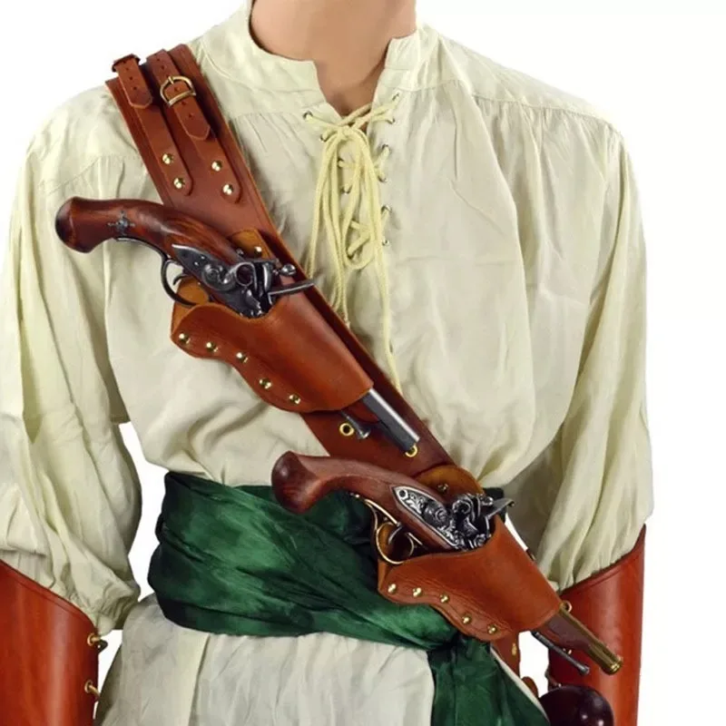 Renaissance Pirate Flintlock Pistol Holster Leather Shoulder Belt Gun Bag Baldric Captain Cosplay Costume Steampunk Accessory