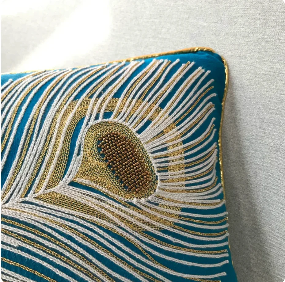 Southeast Asian exotic ethnic style homestay pillow, blue woven gold embroidered handmade nail bead sofa waist pillowcase