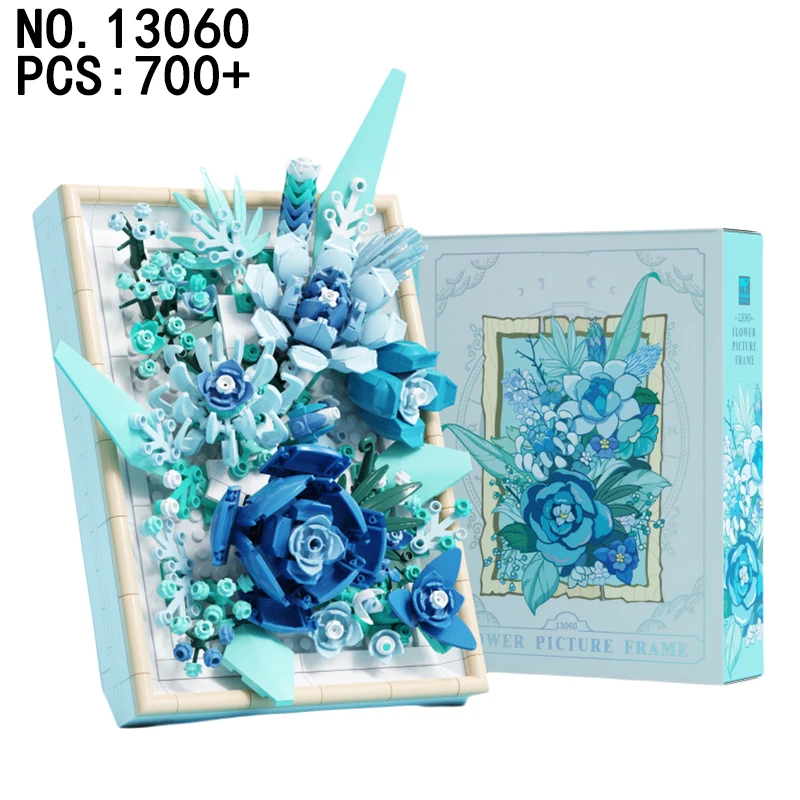 700 + قطعة MOC إطار الصورة زهرة الورد اللبنات مجموعة ديزي باقة من الطوب الفتيات لعبة التنوير الإبداعية هدية للأطفال