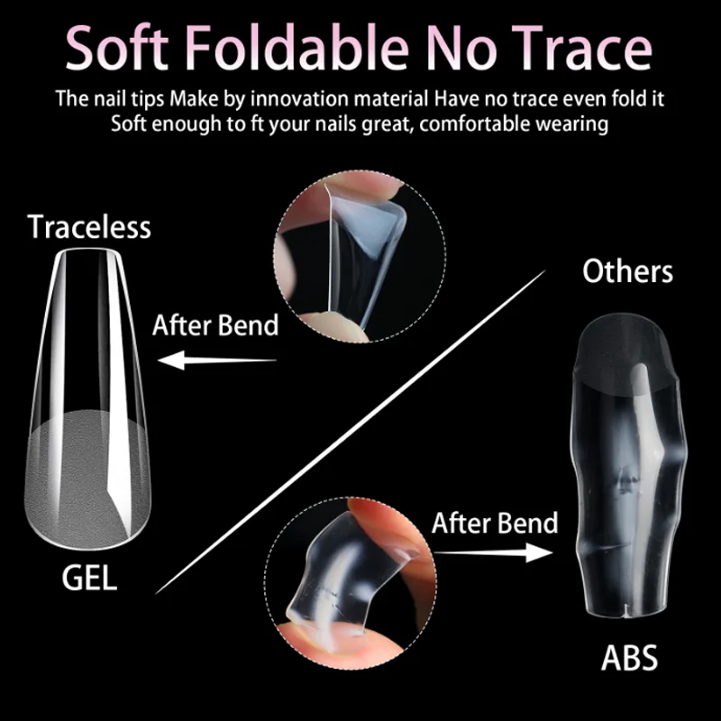 504PCS Soft Gel Nail Tips Full Cover Half Cover Fake Nails Press On Nails Transparent Frosted False Nail Charms Uñas Postisas