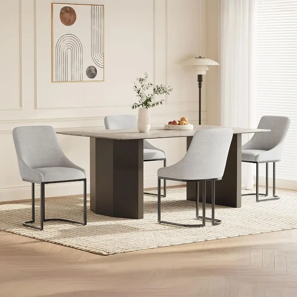 

Набор из 4 обеденных стульев, стулья с тканевой обивкой и спинкой, устойчивые стулья U-образной формы для кухни, гостиницы, столовой, светлый гр.