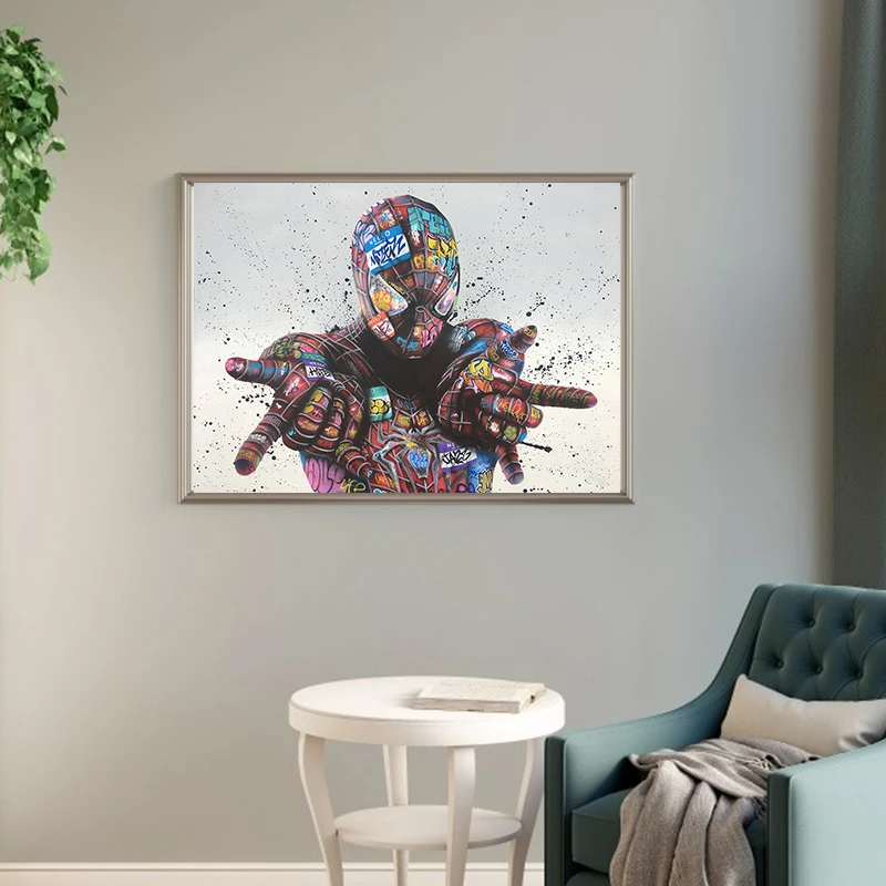 Marvel Superheroes Graffiti Mural Spider Man Street Art Poster The Avengers Canvas Painting HD Print Kid Room Home Decor Cuadros